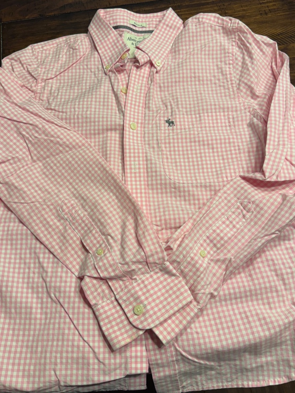 Abercrombie & Fitch Muscle Fit Gingham Button Up Shirt Pink XL
